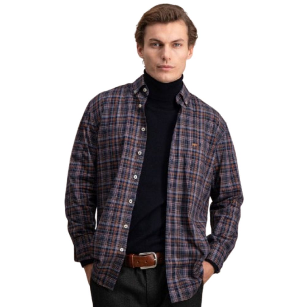 FYNCH HATTON COTTON BUTTON-DOWN COLLAR MEN NAVY SHIRT